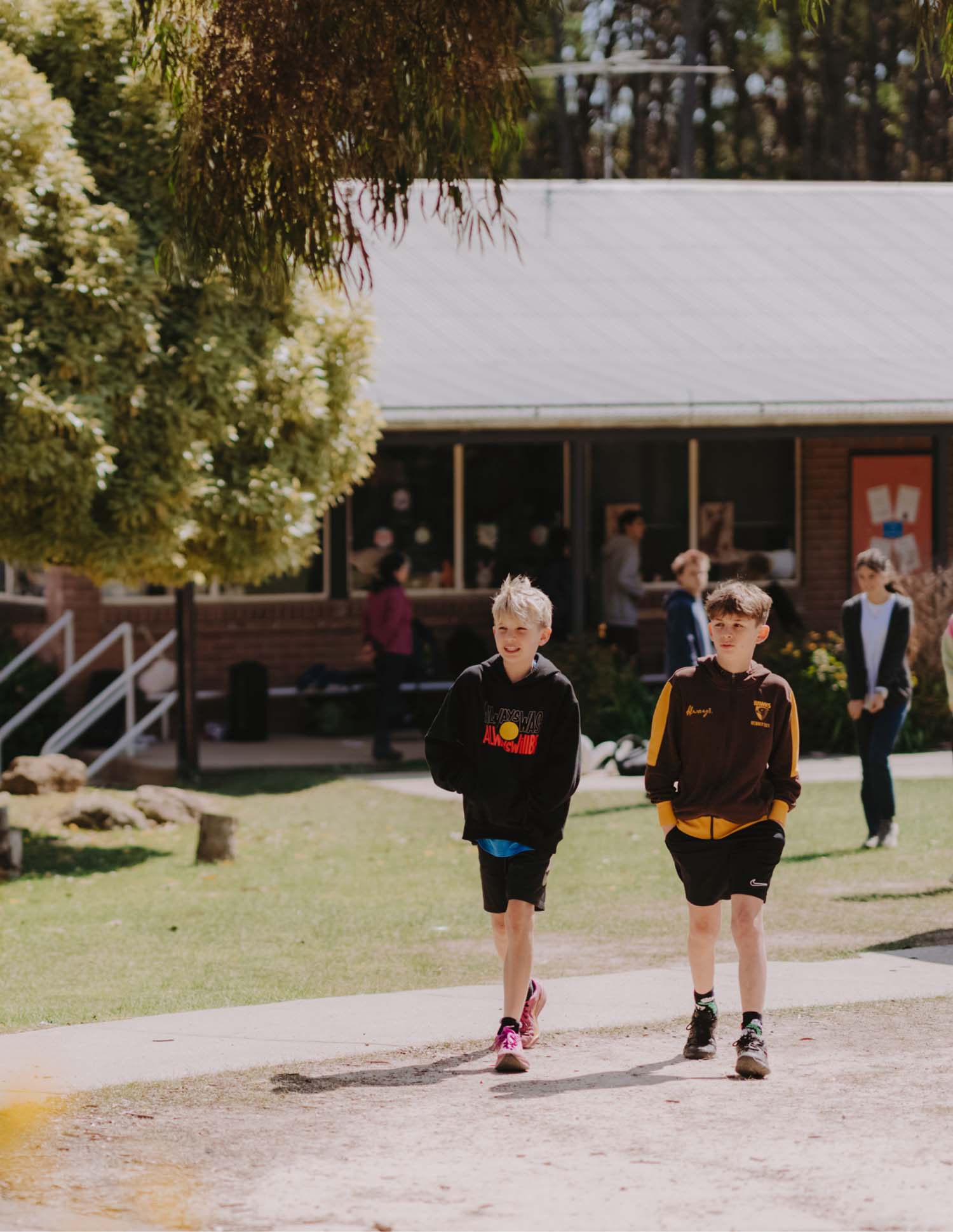 Students at Alice Miller School walking around campus